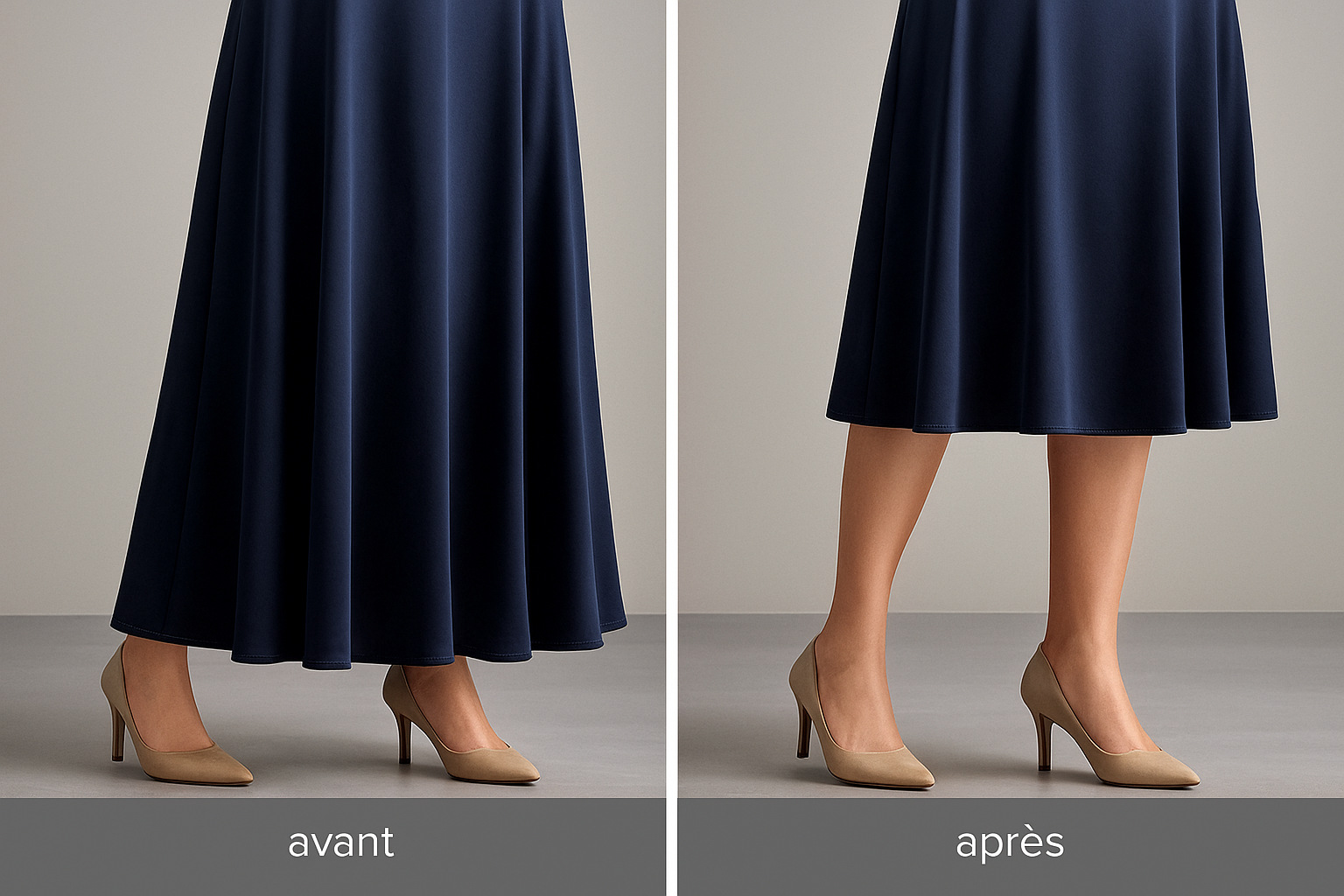 Ourlet de robe large sans doublure
