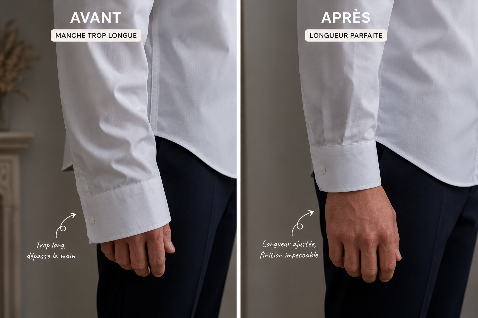 Retouche bas de manches de chemise