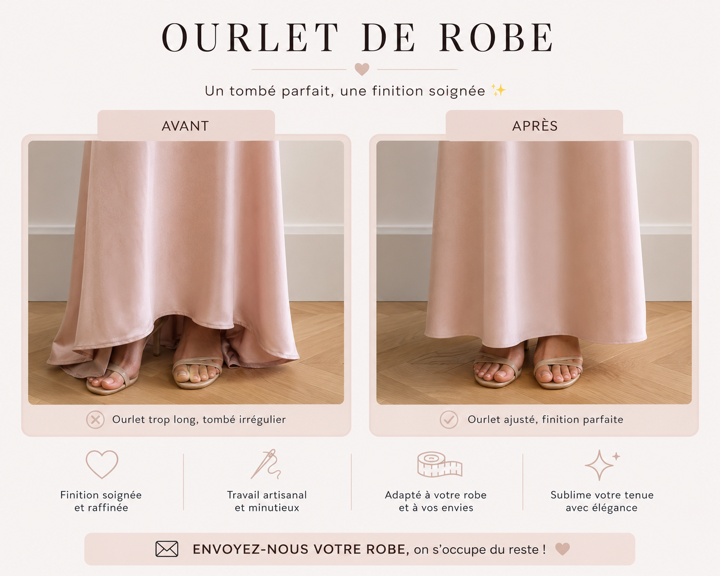 Ourlet de robe large sans doublure